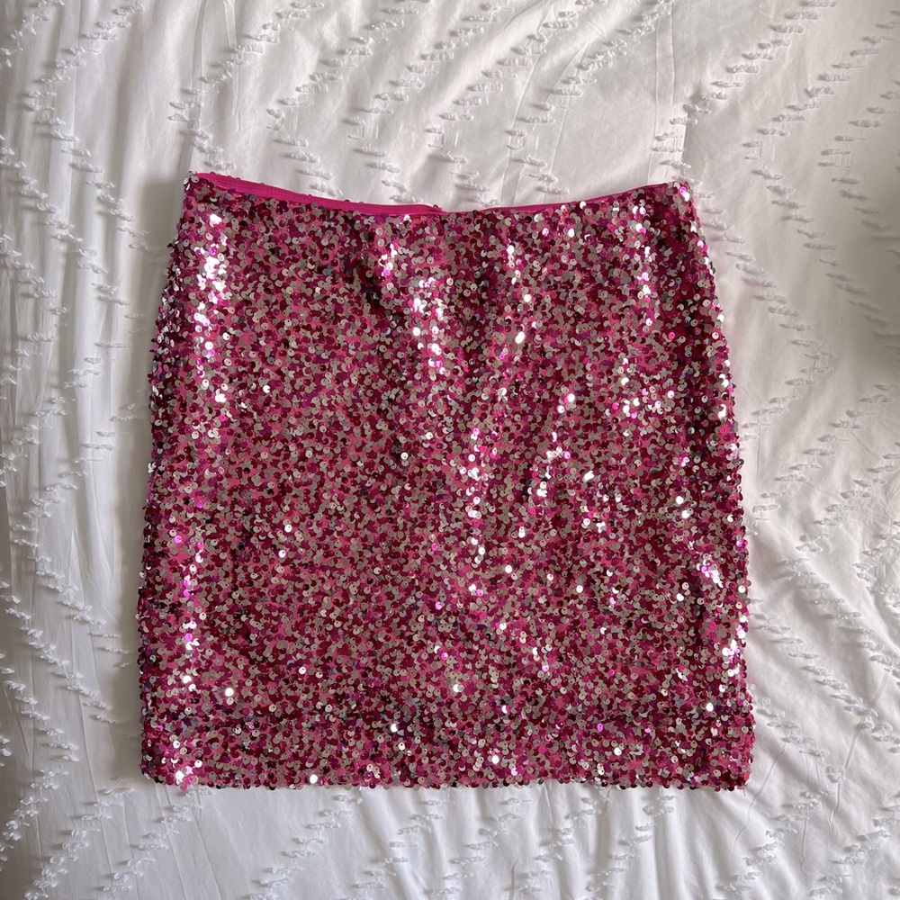 pink sequin mini skirt
